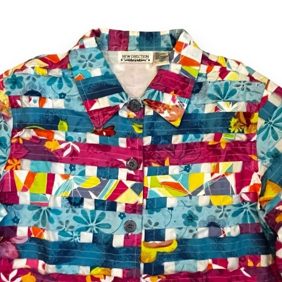 New Direction Artsy Blouse Jacket Colorful Patchwork Collared Button Up Size XL - Picture 4 of 7